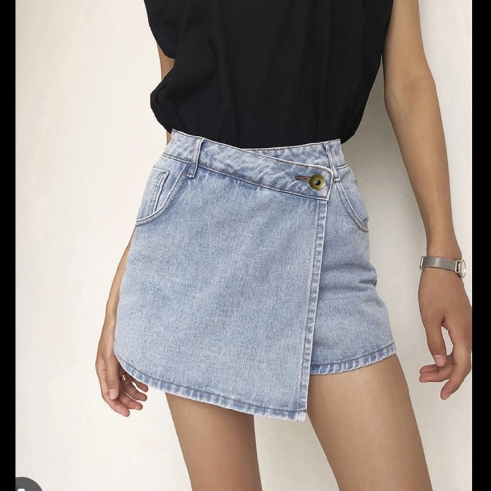 Asymmetric Layered Denim Skort